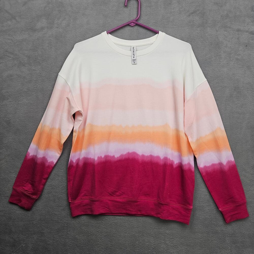 Athleta Sunset Ombre Tie Dye Sweatshirt Pink Orange White Cozy Lounge Pullover